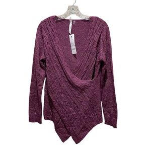NY Collection Purple Cable Knit Asymmetrical Hem Sweater Women’s Size Large NWT